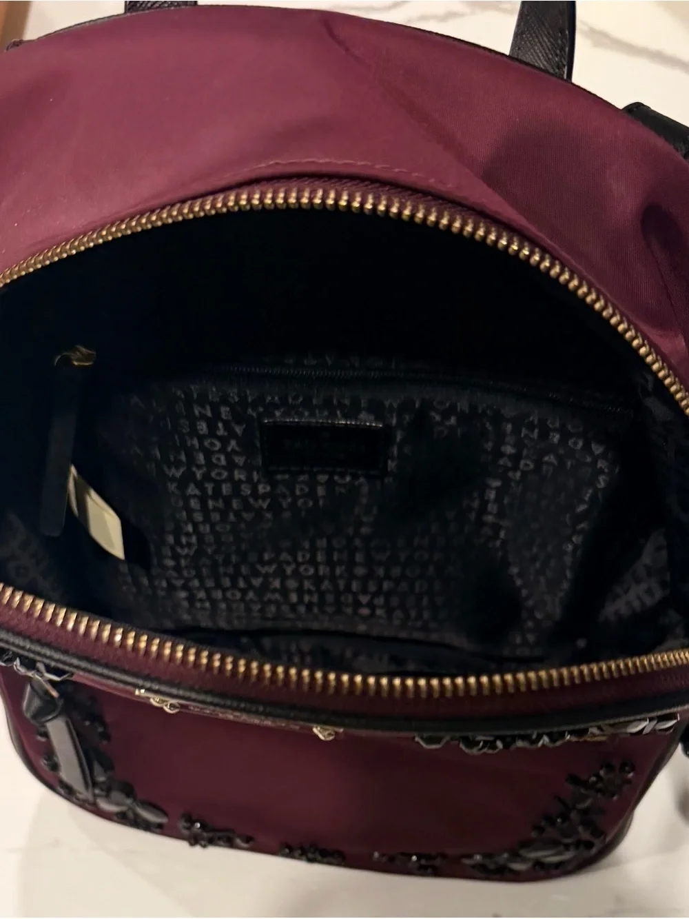 Kate Spade Wilson Road Burgundy Crystal Embellished Backpack RARE Retail $320